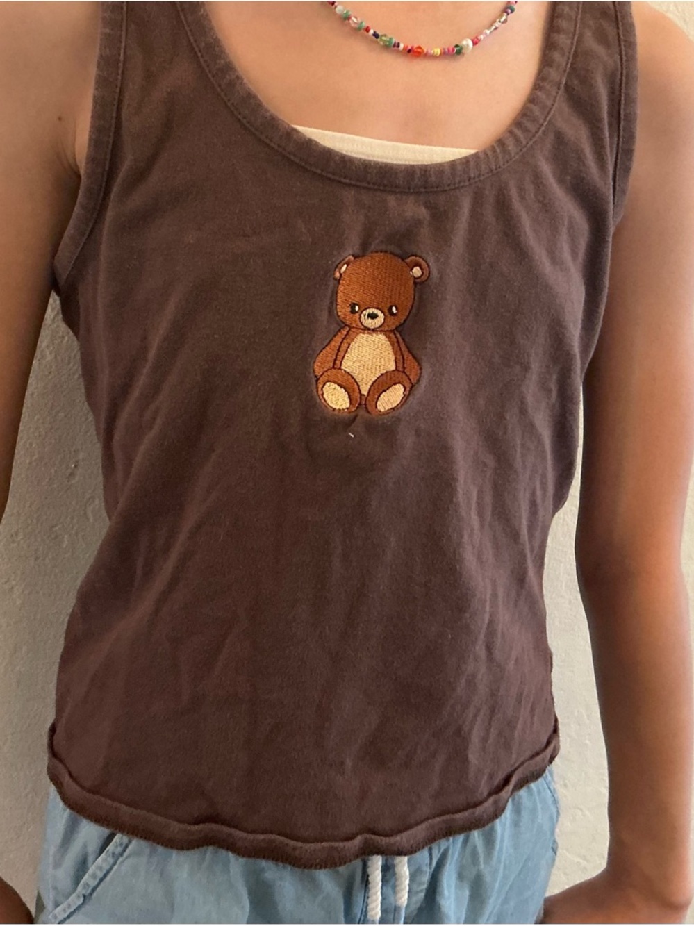 Women’s Brown Tank Top with Bear Motif - Casual Everyday - Picture 5 of 5